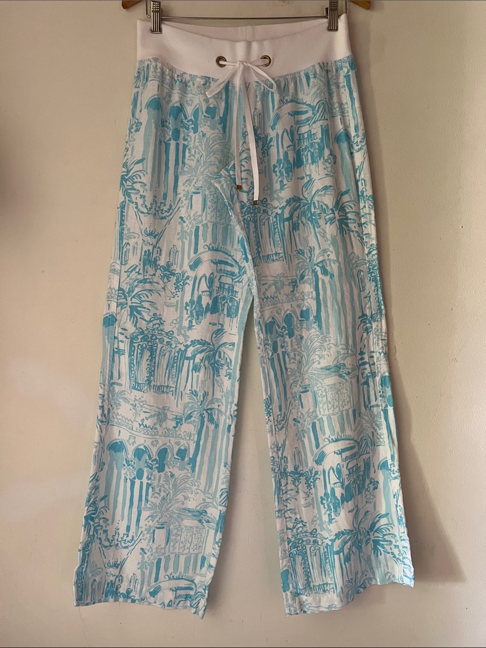 Lilly Pulitzer Linen Beach Pants Tropical Resortwear Sz S Drawstring